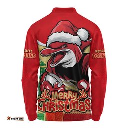 Redcliffe Dolphins Long Sleeve Polo Shirt Santa Scoring Touchdown On Christmas Game Day
