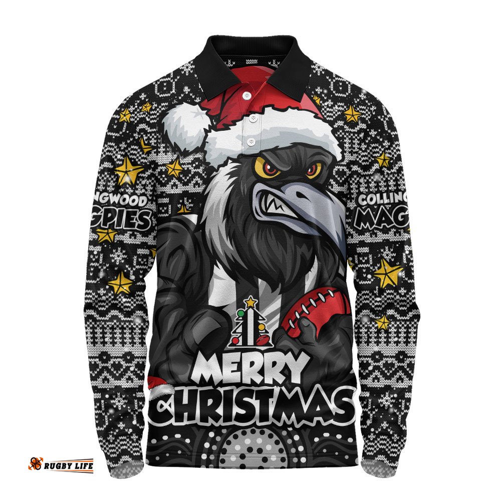 Collingwood Long Sleeve Polo Shirt Ugly Christmas Knit Patterns Vintage Jersey