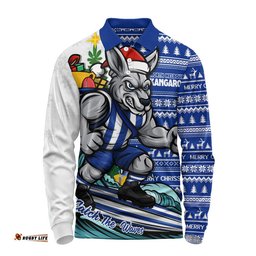 North Melbourne Long Sleeve Polo Shirt Christmas Holiday Santa Rides The Waves