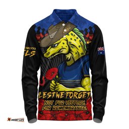 Parramatta Eels Long Sleeve Polo Shirt ANZAC Day Red Poppy And Brave Hearts Remembrance