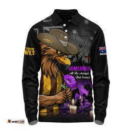 Hawthorn Long Sleeve Polo Shirt Anzac Day In Memory Of Animals That Served