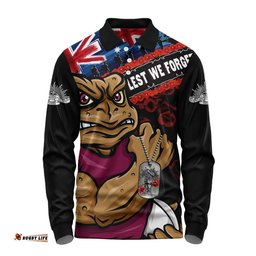 Queensland Maroons Long Sleeve Polo Shirt Anzac Remembrance Of The Fallen