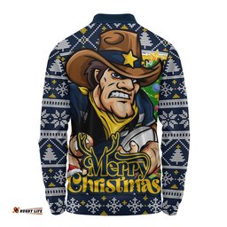 North Queensland Cowboys Long Sleeve Polo Shirt Merry Christmas Game Day Knit Style Team Edition