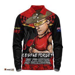 Gold Coast SUNS Long Sleeve Polo Shirt ANZAC Day Not For Victory For Remembrance