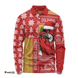Redcliffe Dolphins Long Sleeve Polo Shirt Christmas Magic Knit Style Winter Glow