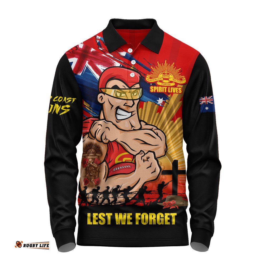 Gold Coast SUNS Long Sleeve Polo Shirt ANZAC Day Honour And Football Legacy