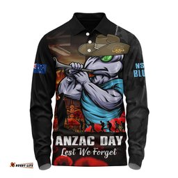 New South Wales Blues Long Sleeve Polo Shirt Anzac Day Rising Dawn Ceremony Lest We Forget Courage