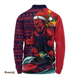 Melbourne Long Sleeve Polo Shirt Christmas Holiday Santa Rides The Waves