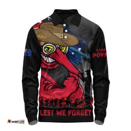Essendon Long Sleeve Polo Shirt ANZAC Inspired Football Fan Memorial Design
