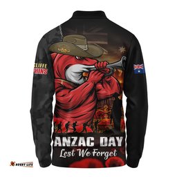Redcliffe Dolphins Long Sleeve Polo Shirt Anzac Day Rising Dawn Ceremony Lest We Forget Courage