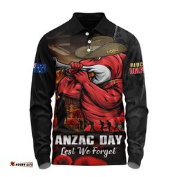 Redcliffe Dolphins Long Sleeve Polo Shirt Anzac Day Rising Dawn Ceremony Lest We Forget Courage