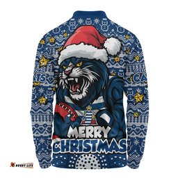 Geelong Cats Long Sleeve Polo Shirt Ugly Christmas Knit Patterns Vintage Jersey