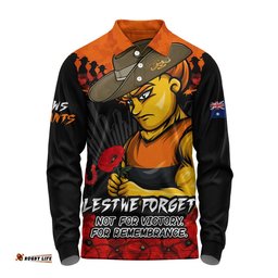 GWS GIANTS Long Sleeve Polo Shirt ANZAC Day Not For Victory For Remembrance