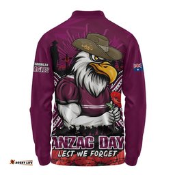Manly Warringah Sea Eagles Long Sleeve Polo Shirt Anzac Day Pride Of Service Eternal Memory