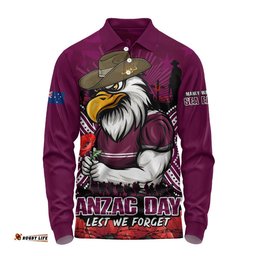 Manly Warringah Sea Eagles Long Sleeve Polo Shirt Anzac Day Pride Of Service Eternal Memory