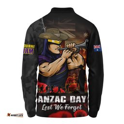 Melbourne Storm Long Sleeve Polo Shirt Anzac Day Rising Dawn Ceremony Lest We Forget Courage