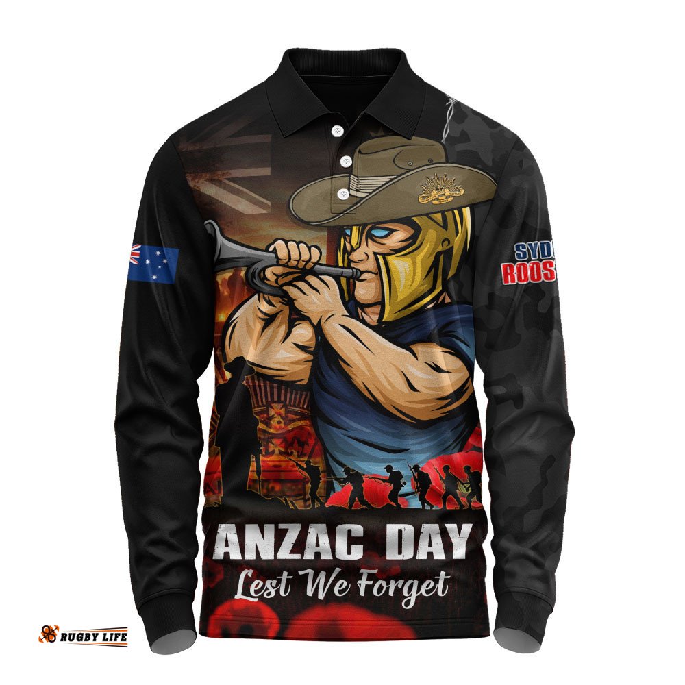 Gold Coast Titans Long Sleeve Polo Shirt Anzac Day Rising Dawn Ceremony Lest We Forget Courage