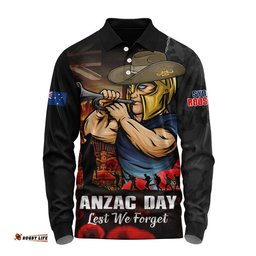 Gold Coast Titans Long Sleeve Polo Shirt Anzac Day Rising Dawn Ceremony Lest We Forget Courage