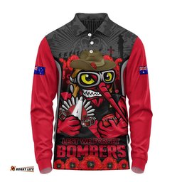 Essendon Long Sleeve Polo Shirt Lest We Forget In Eternal Honor And Duty