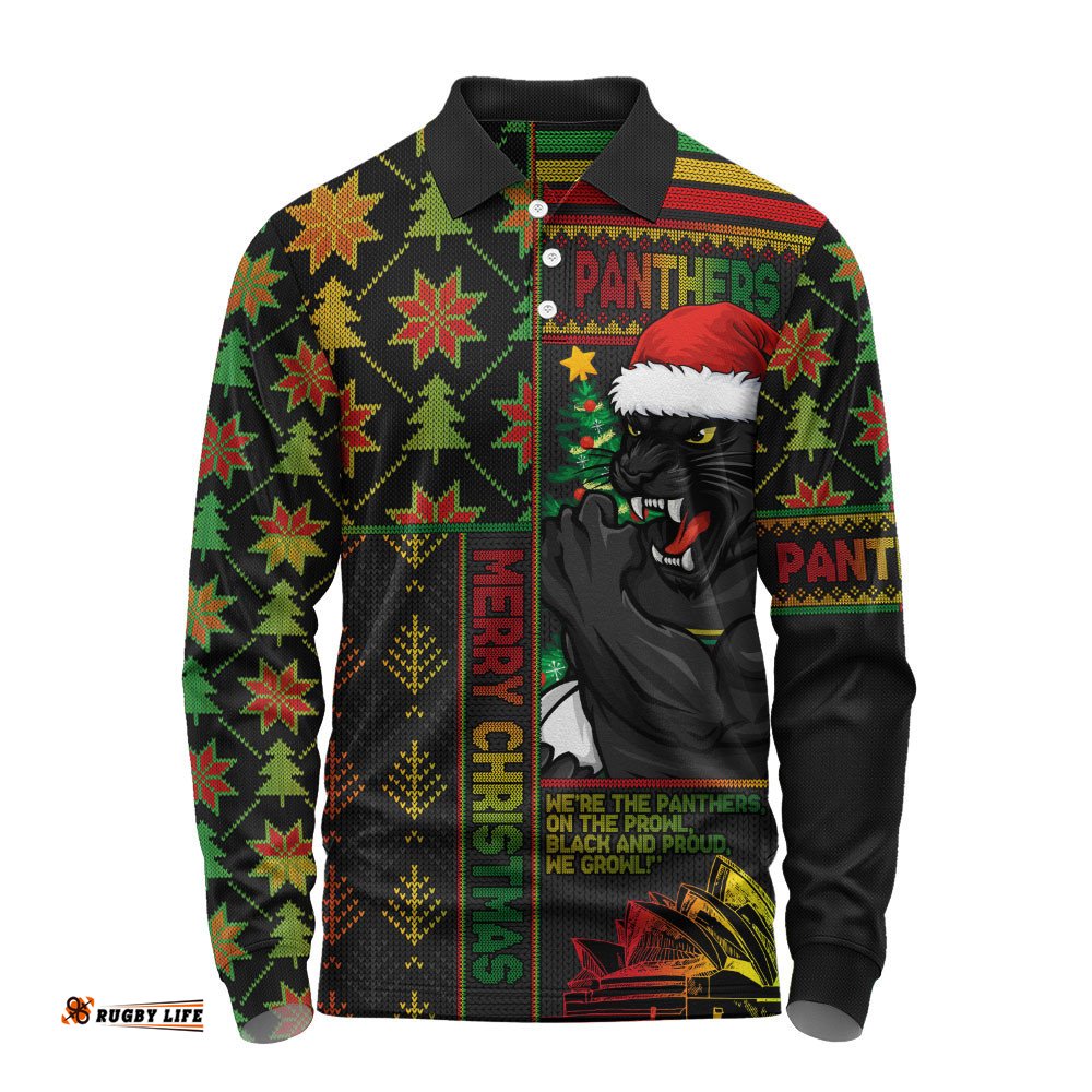 Penrith Panthers Long Sleeve Polo Shirt Christmas Magic Knit Style Winter Glow