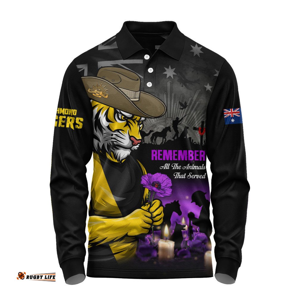 Richmond Long Sleeve Polo Shirt Anzac Day In Memory Of Animals That Served