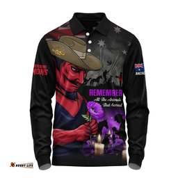 Melbourne Long Sleeve Polo Shirt Anzac Day In Memory Of Animals That Served