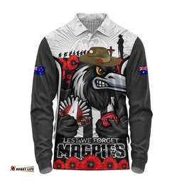 Collingwood Long Sleeve Polo Shirt Lest We Forget In Eternal Honor And Duty