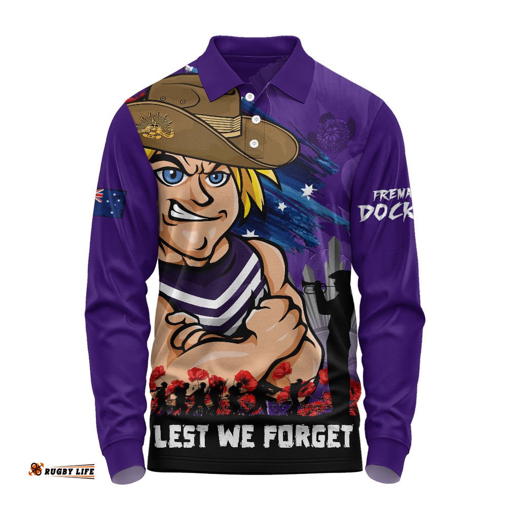 Fremantle Long Sleeve Polo Shirt ANZAC Inspired Football Fan Memorial Design