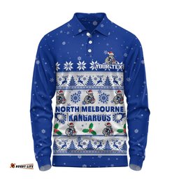 North Melbourne Long Sleeve Polo Shirt Special Ugly Christmas Holiday Footy Fans