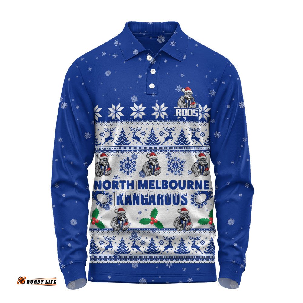 North Melbourne Long Sleeve Polo Shirt Special Ugly Christmas Holiday Footy Fans