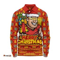 Gold Coast SUNS Long Sleeve Polo Shirt Festive Holiday Merry Christmas Vibe