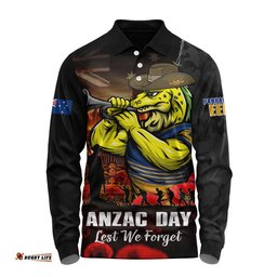 Parramatta Eels Long Sleeve Polo Shirt Anzac Day Rising Dawn Ceremony Lest We Forget Courage