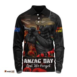 Penrith Panthers Long Sleeve Polo Shirt Anzac Day Rising Dawn Ceremony Lest We Forget Courage
