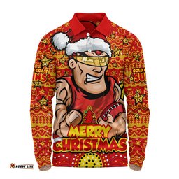 Gold Coast SUNS Long Sleeve Polo Shirt Ugly Christmas Knit Patterns Vintage Jersey