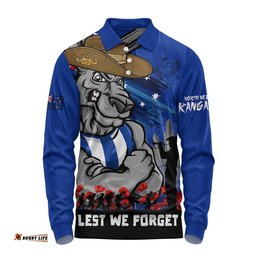 North Melbourne Long Sleeve Polo Shirt ANZAC Inspired Football Fan Memorial Design