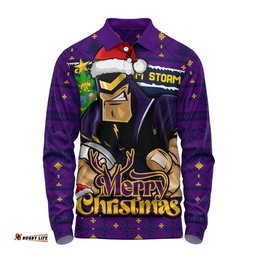 Melbourne Storm Long Sleeve Polo Shirt Merry Christmas Game Day Knit Style Team Edition