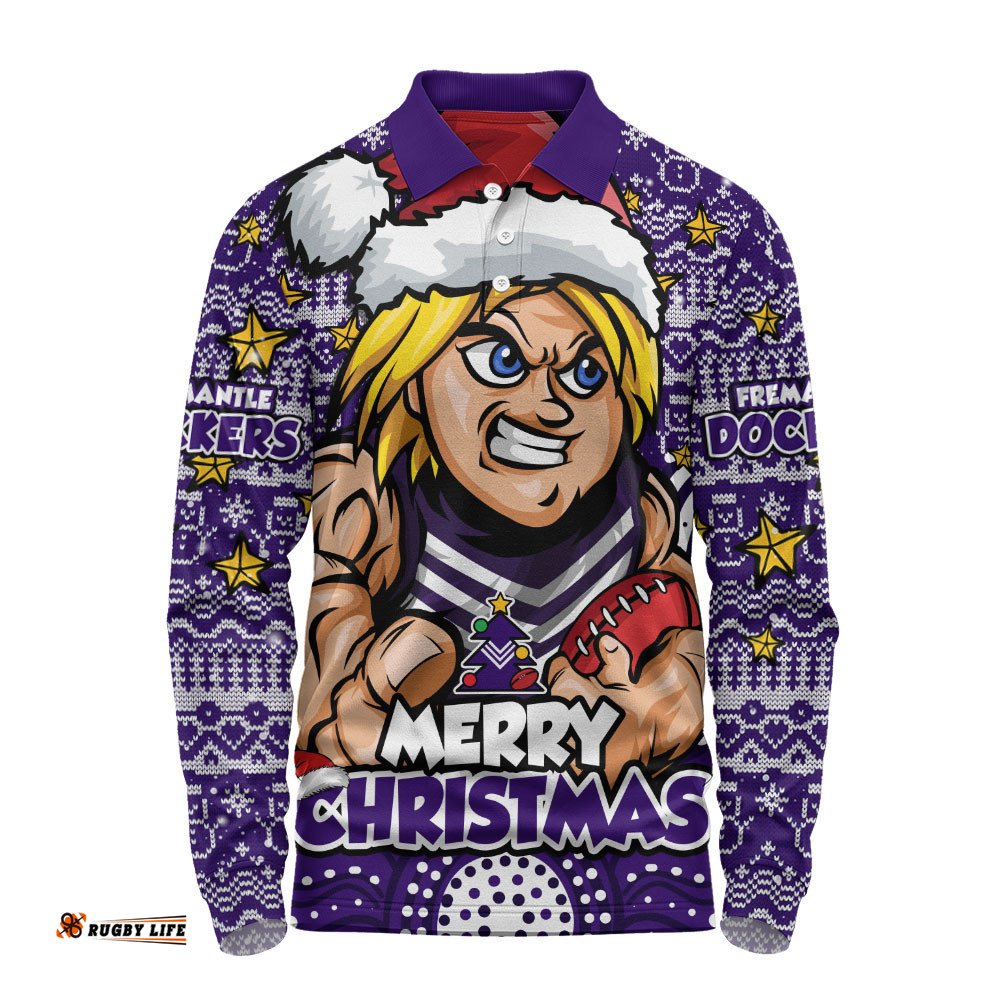 Fremantle Long Sleeve Polo Shirt Ugly Christmas Knit Patterns Vintage Jersey