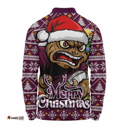 Queensland Maroons Long Sleeve Polo Shirt Merry Christmas Game Day Knit Style Team Edition