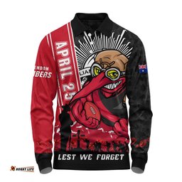 Essendon Long Sleeve Polo Shirt Anzac Day Lest We Forget Memorial