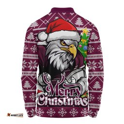 Manly Warringah Sea Eagles Long Sleeve Polo Shirt Merry Christmas Game Day Knit Style Team Edition