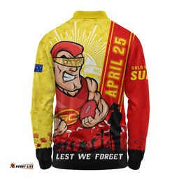 Gold Coast SUNS Long Sleeve Polo Shirt Anzac Day Lest We Forget Memorial