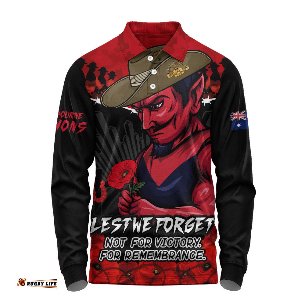 Melbourne Long Sleeve Polo Shirt ANZAC Day Not For Victory For Remembrance