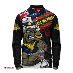 North Queensland Cowboys Long Sleeve Polo Shirt Anzac Remembrance Of The Fallen