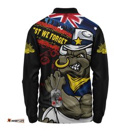 North Queensland Cowboys Long Sleeve Polo Shirt Anzac Remembrance Of The Fallen