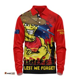 Gold Coast SUNS Long Sleeve Polo Shirt ANZAC Inspired Football Fan Memorial Design