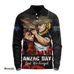 North Queensland Cowboys Long Sleeve Polo Shirt Anzac Day Rising Dawn Ceremony Lest We Forget Courage