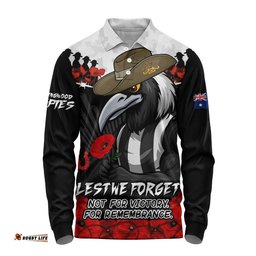 Collingwood Long Sleeve Polo Shirt ANZAC Day Not For Victory For Remembrance