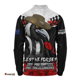 Collingwood Long Sleeve Polo Shirt ANZAC Day Not For Victory For Remembrance