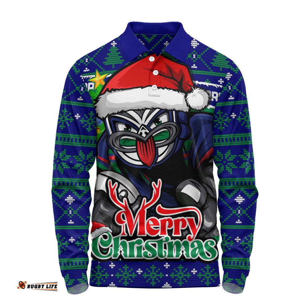 New Zealand Warriors Long Sleeve Polo Shirt Merry Christmas Game Day Knit Style Team Edition