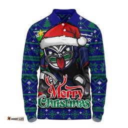 New Zealand Warriors Long Sleeve Polo Shirt Merry Christmas Game Day Knit Style Team Edition